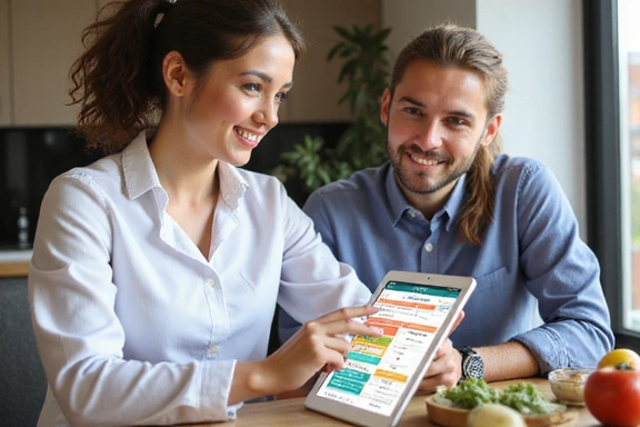 A nutritionist consulting with a client, showing a personalized meal plan on a tablet.