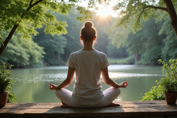Person meditating in a calm environment, symbolizing stress reduction