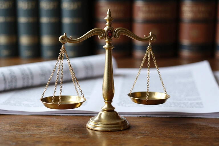 Balanza de la justicia sobre un fondo de leyes y documentos legales